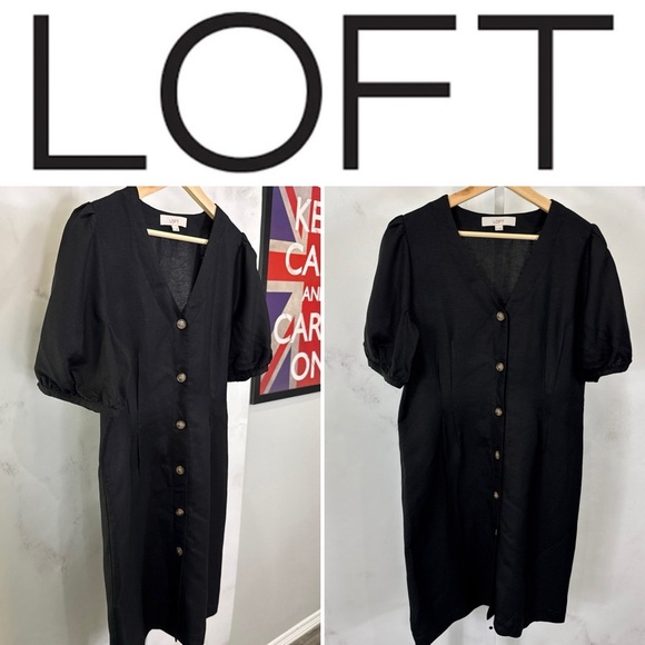 LOFT Dresses & Skirts - Loft Womens Linen Blend Button Front Knee Length Dress Size 10